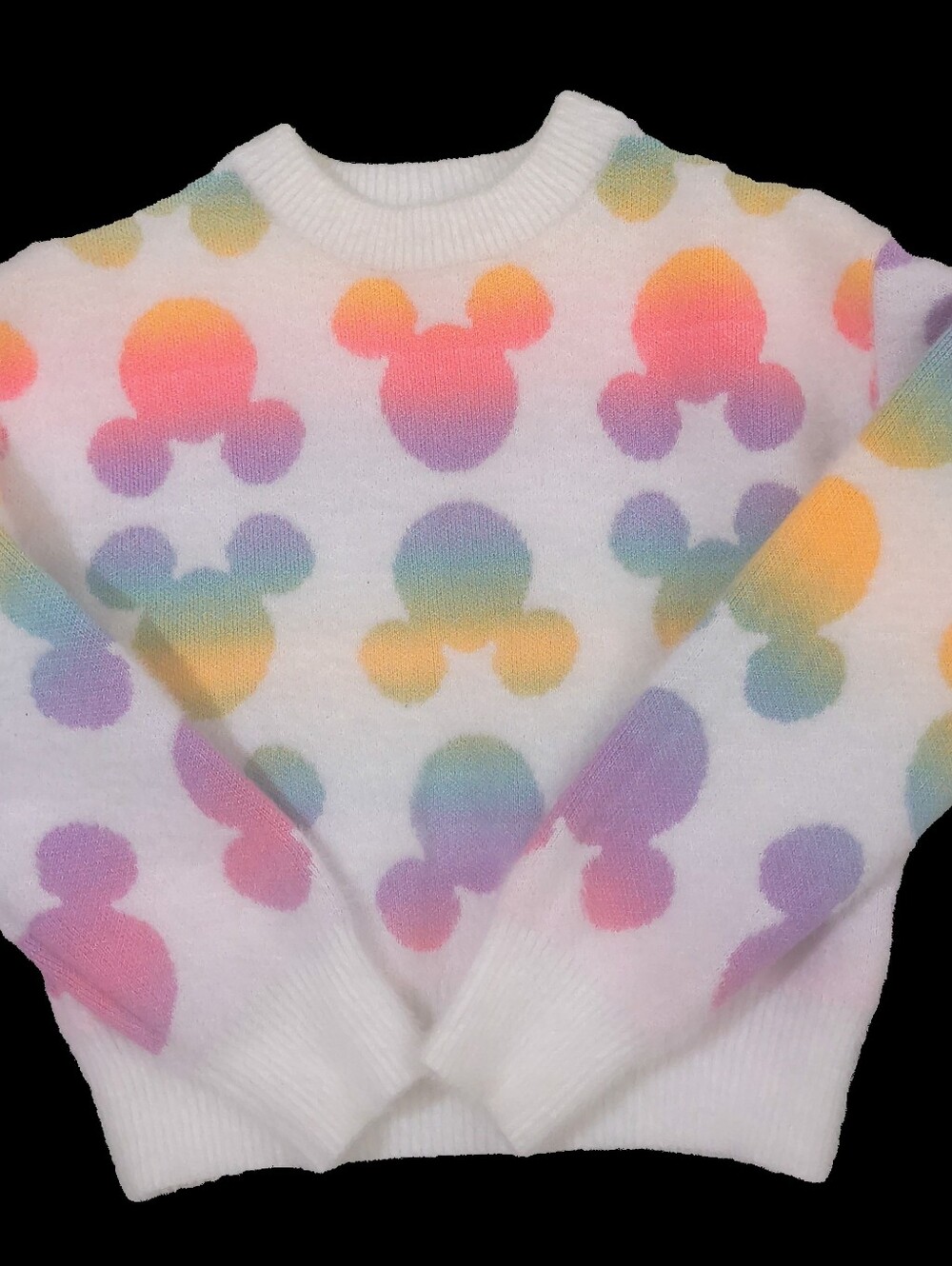 Disney White Sweater with Pastel Rainbow Mickey Silhouettes